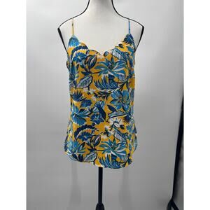 J. Crew Women's Size 2 Blue & Yellow Floral Cami Tank Sleeveless Spaghetti Strap
